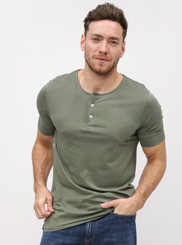 Khaki basic tričko Selected Homme Amos