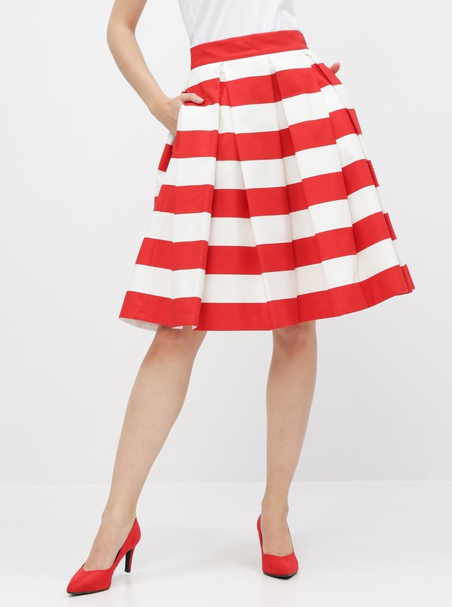 Červeno-krémová pruhovaná kolová sukně MONLEMON Navy Red