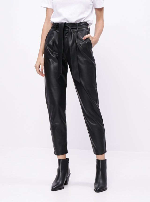 Černé koženkové kalhoty Dorothy Perkins