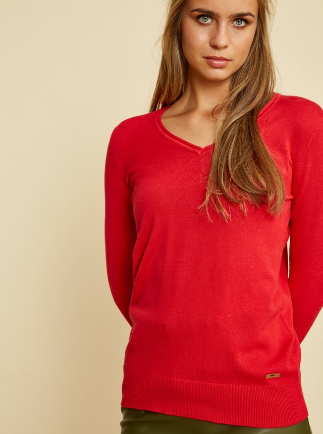 Červený dámský basic svetr s véčkovým výstřihem ZOOT Baseline Irma