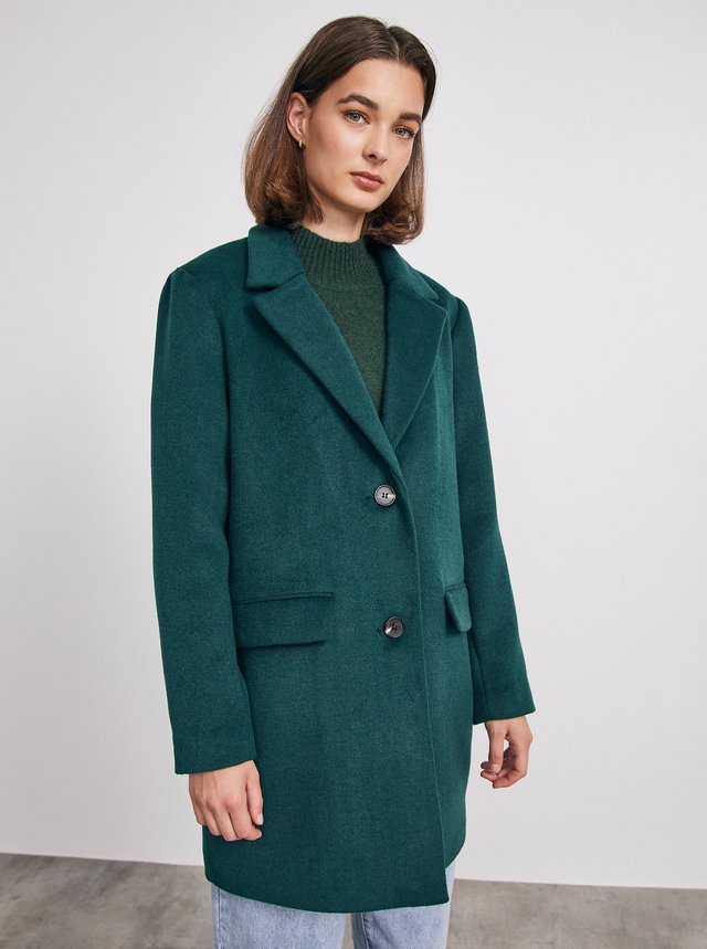 Tmavě zelený dámský vlněný zimní kabát METROOPOLIS Toini