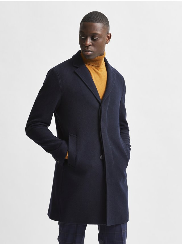 Tmavě modrý pánský vlněný kabát Selected Homme Hagen