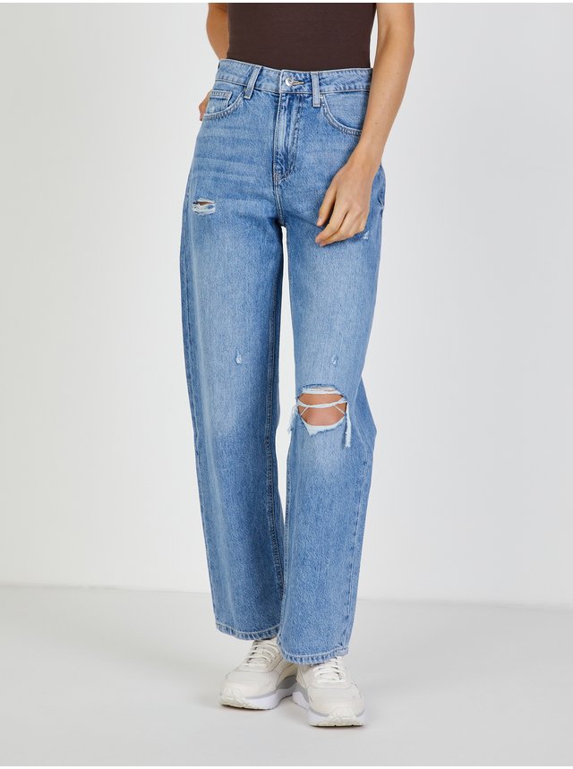 Modré dámské široké džíny s potrhaným efektem TALLY WEiJL