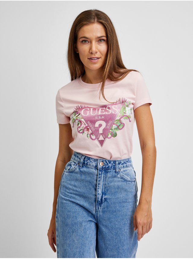 Růžové dámské tričko Guess