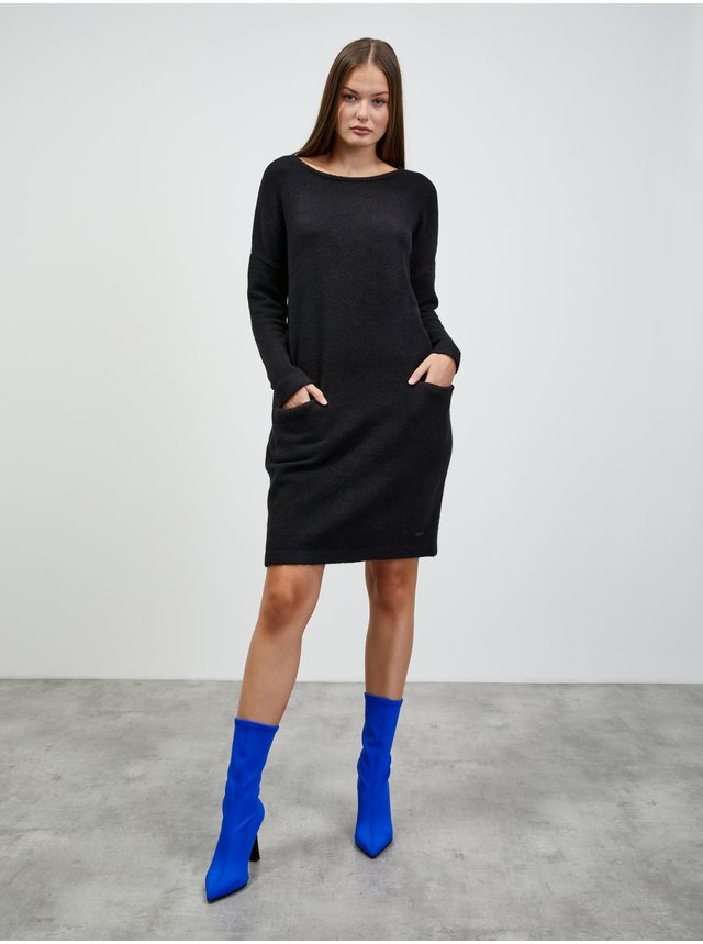 Čierne svetrové šaty s prímesou vlny ZOOT.lab Dania