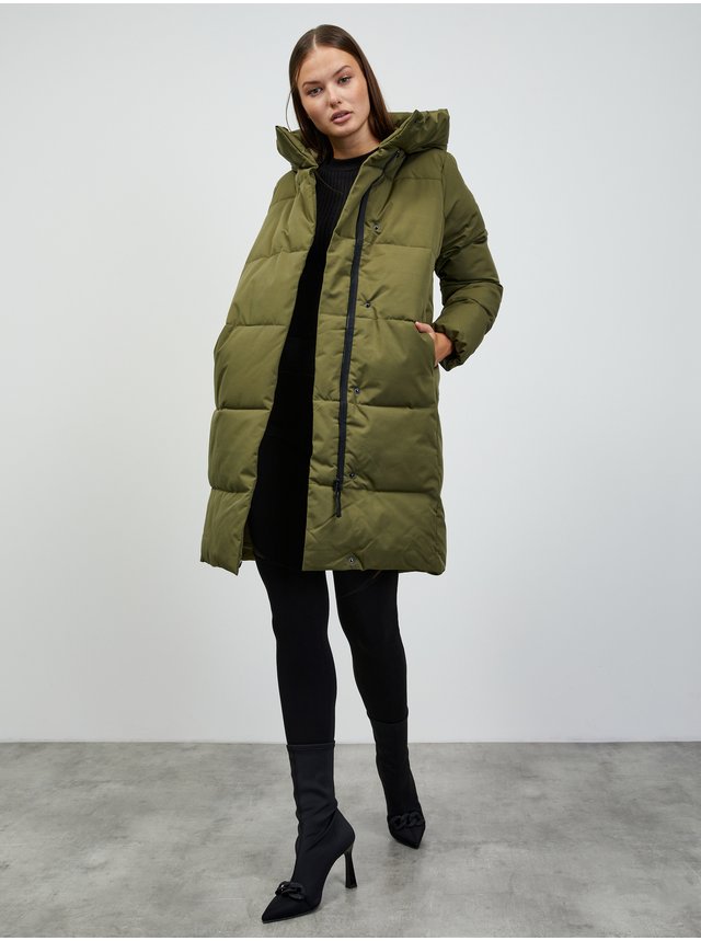 Khaki dámský prošívaný zimní kabát s kapucí ZOOT.lab Estela