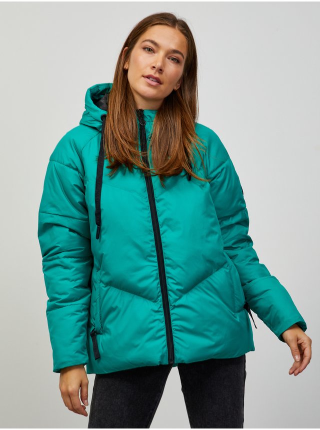 Zelená dámska prešívaná zimná bunda s kapucou ZOOT.lab Torri