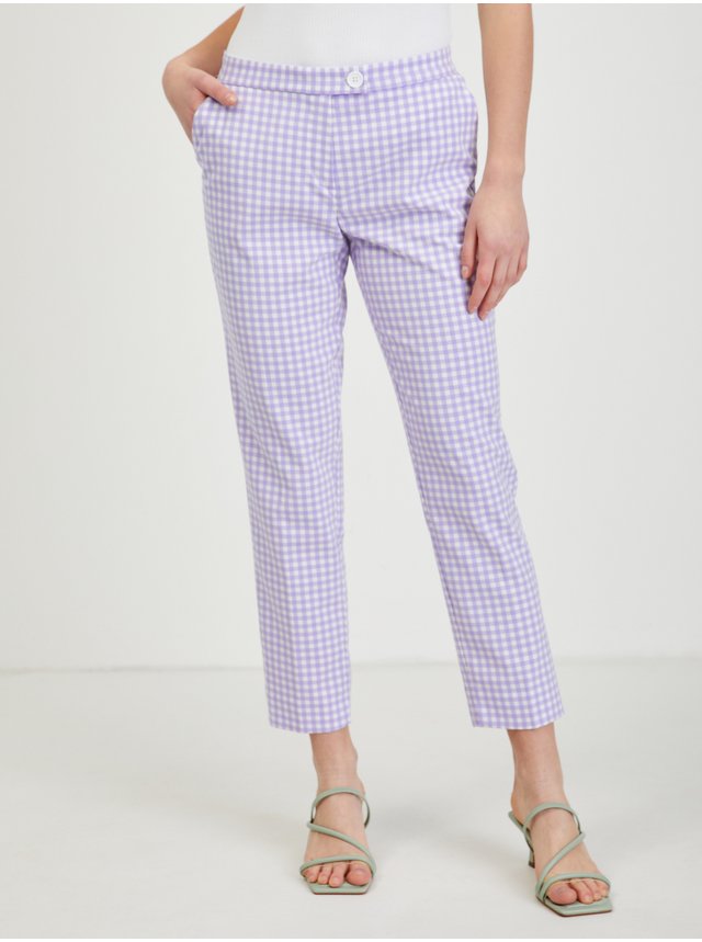 Světle fialové dámské kostkované kalhoty ORSAY