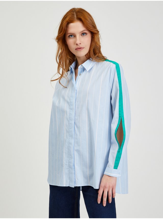 Světle modrá dámská pruhovaná oversize košile ORSAY