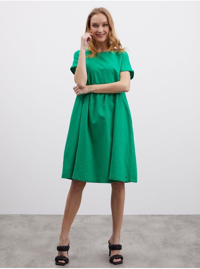 Zelené dámske ľanové šaty s vreckami ZOOT.lab Medeline