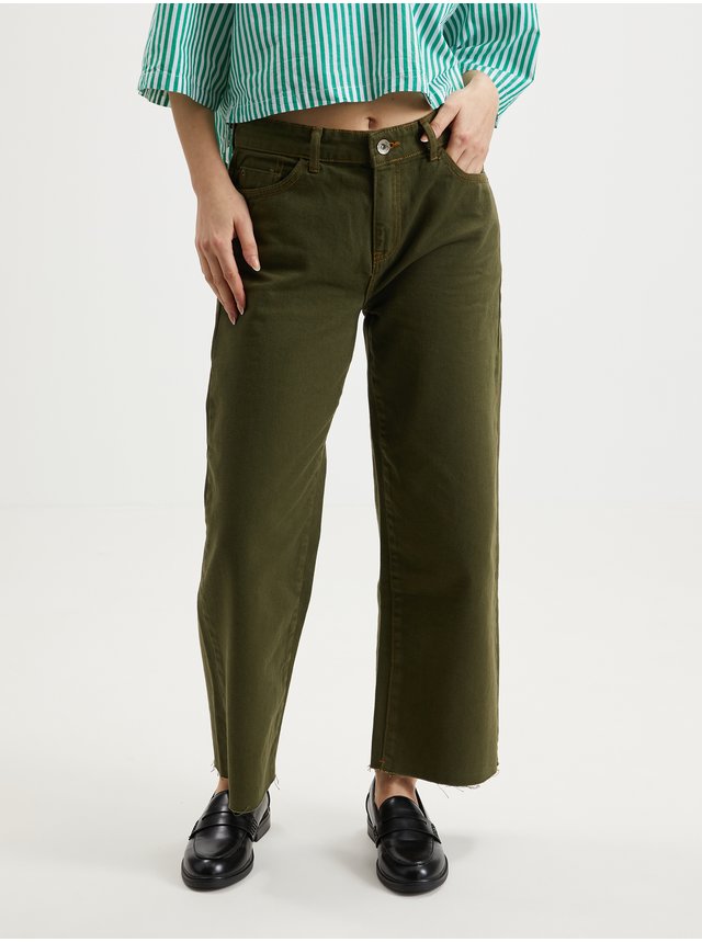 Tmavě zelené dámské široké džíny Noisy May Amanda