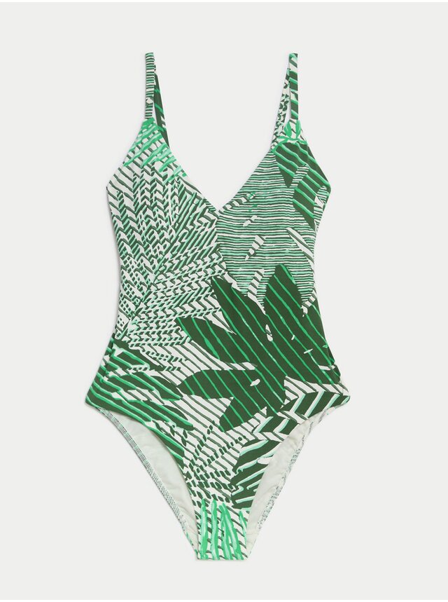 Zelené dámske vzorované plavky formujúce bruško Marks & Spencer